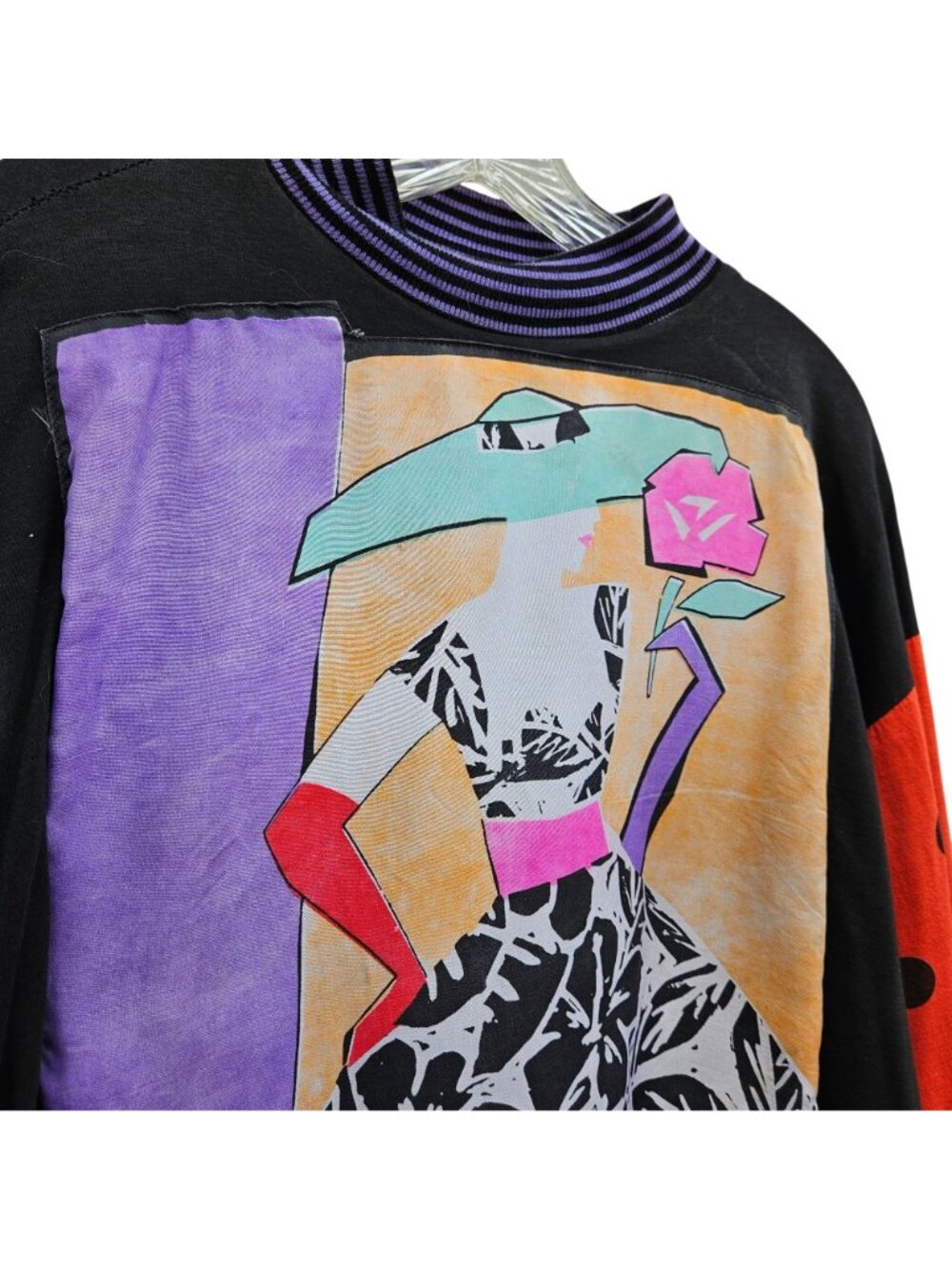 80s Reversible Polka Dot Stripe Graphic Cotton Top Unisex L/XL Mona Lisa - Picture 9 of 16
